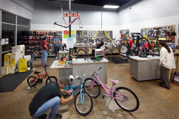 Interior photography of the Bicycle Sport Shop, Parmer store